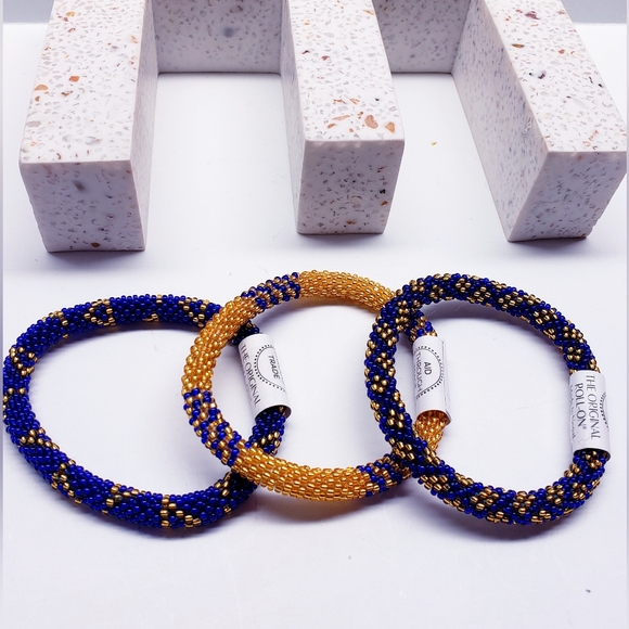 GOLD & NAVY -Original Roll-On® Bracelets, 7" round, made in Nepal #2 (3 pieces) - Picture 3 of 6